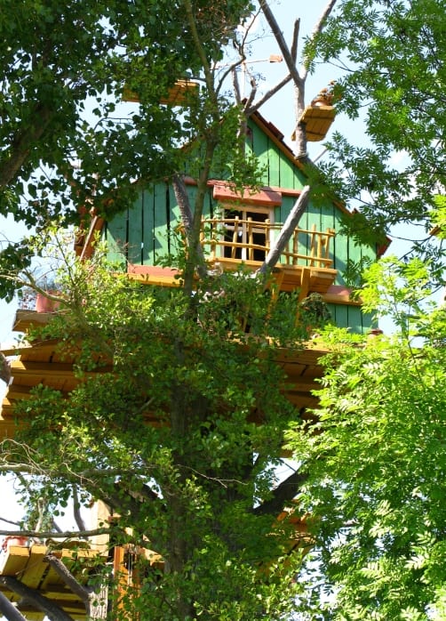 Light green treehouse for kids. Be invisible in the woods