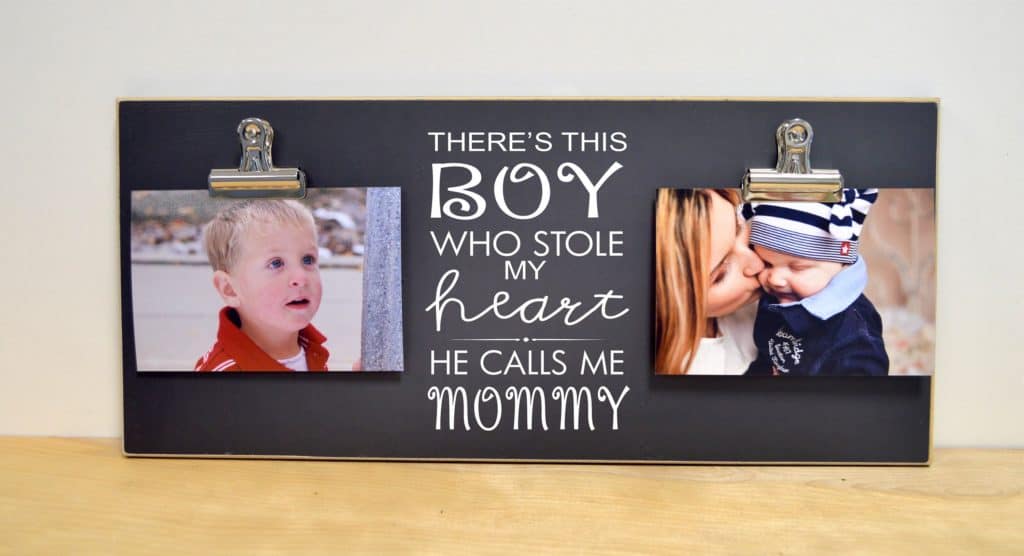 Gift For Mommy, Christmas Gift, Personalized Photo Frame {Boy Stole My Heart} Mom Gift, Custom Picture Frame For Two Photos, 8x18 Frame