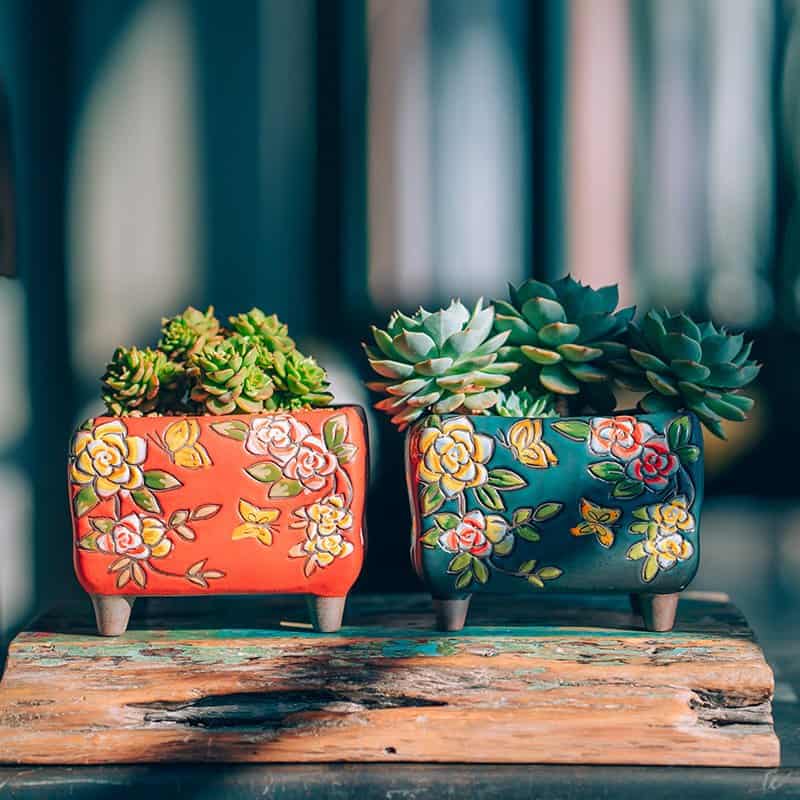 Set of 2 - Beautiful Flower Style Ceramic Planter, Succulent Planter, Ceramic Planter, Home Decor, Simple Gift, gift idea, Office Decor, Pot