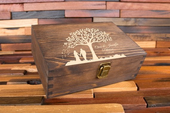 Wood Memory Box, Rustic Wooden Keepsake Box, Personalized Engraved Gift Box
