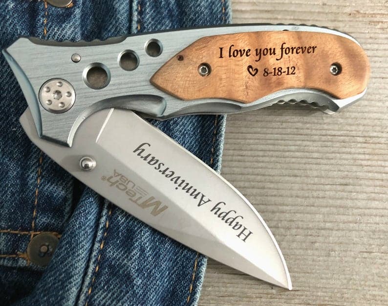 Wood anniversary gift for him, 5th anniversary gift for him, 6th anniversary gift for him, wooden anniversary gifts for man engraved knife