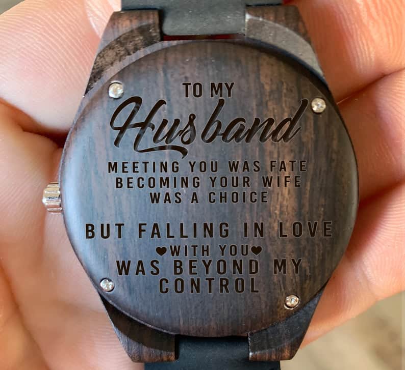 To My Husband - Meeting You Was Fate Engraved Wooden Watch, Wood Gifts for Husband, Anniversary, Wedding gift, Birthday, Christmas Gift for Him 2019