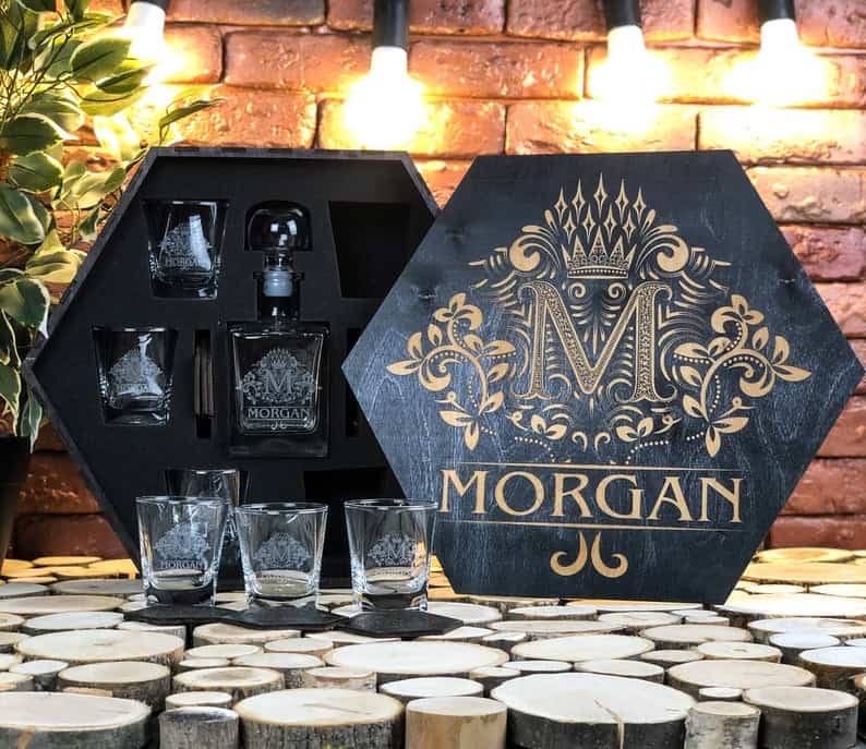 Personalized Whiskey Decanter Set, Whiskey Glasses, Anniversary Gift, Gift for Men, Mens Gift, Groomsman Gift, Wedding Gift for Couple