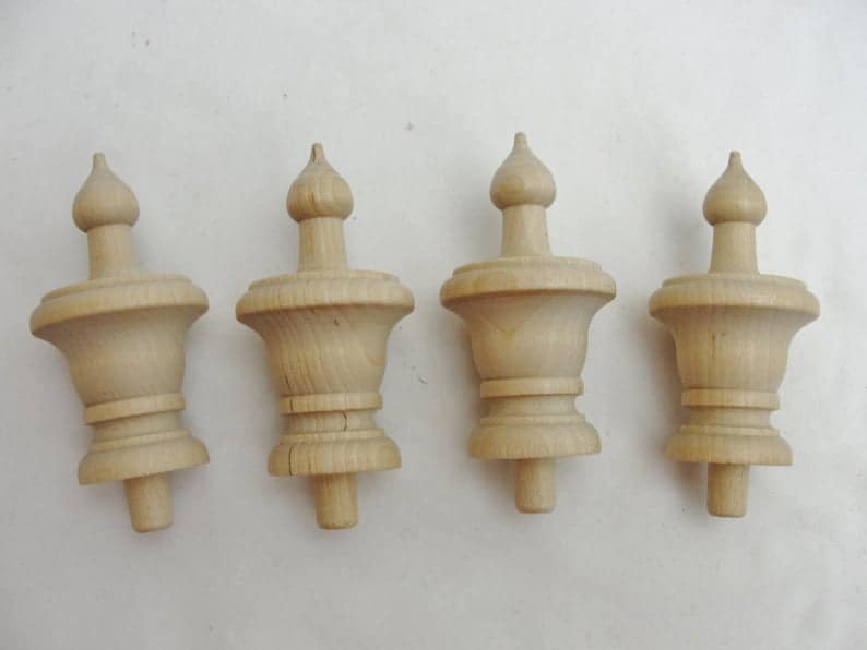 wooden flame finial set of 4