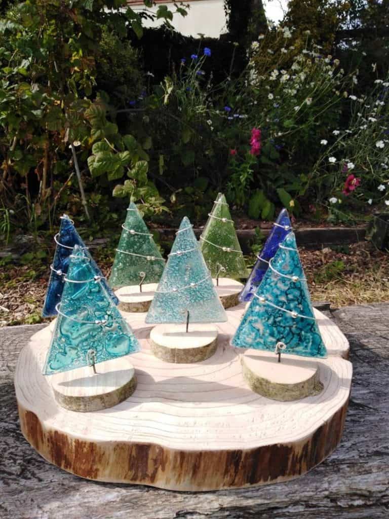 Christmas decorations, recycled glass Christmas decoration, fused glass tree ornaments, fused glass christmas, Christmas tree