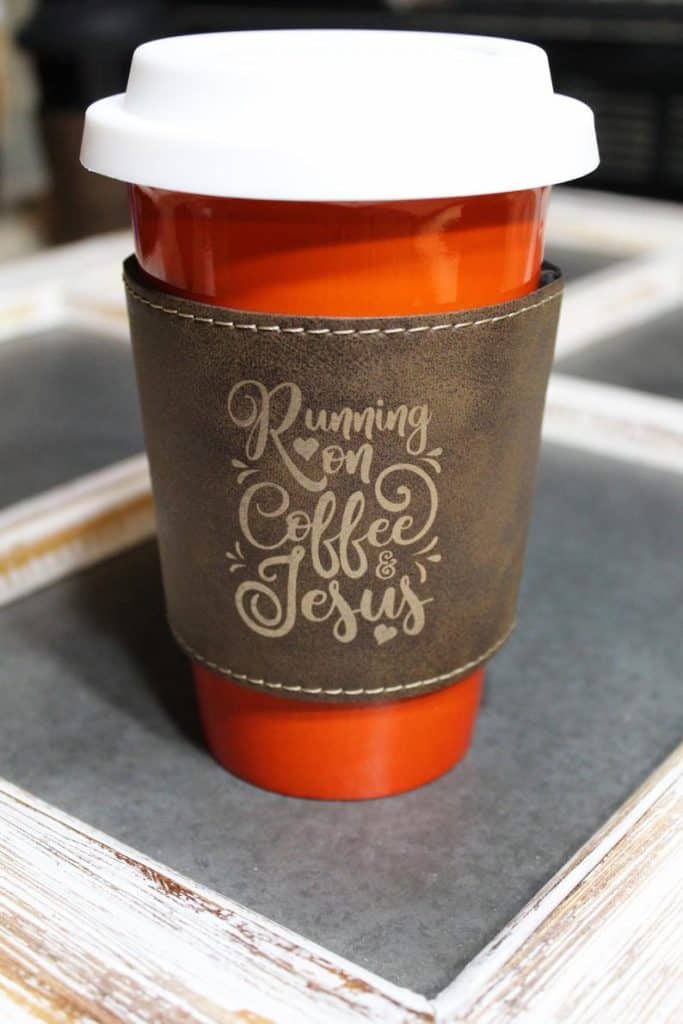 Ceramic Coffee Cup with Running on Coffee and Jesus Coffee Sleeve - Mother's Day Gift, Christmas Gift, Gift for Her, Coffee Lover Gift