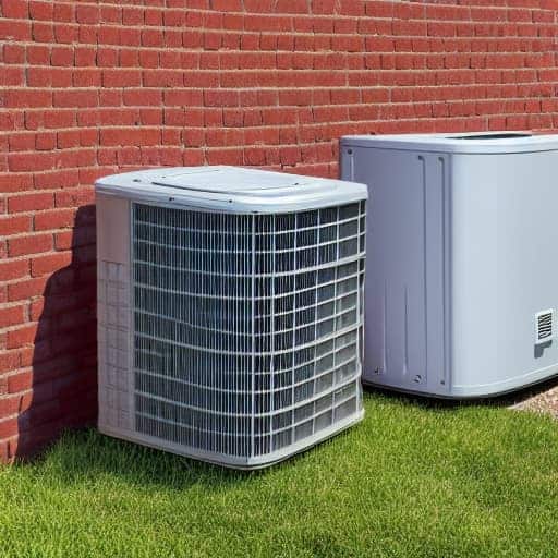 HVAC Air Conditioner Compressor and a Mini-split system side by side outside a brick home.